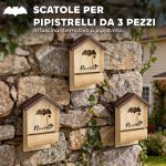 Set di 3 Casette per Pipistrelli in Legno di Abete, 21.5x11.5x34 cm, Legno Naturale - immagine 4