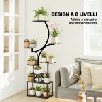 Portapiante a 8 Livelli con Design a S per Interni ed Esterni, in Metallo, 74x26x158.5 cm, Nero - immagine 4