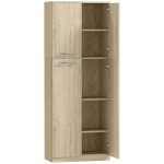 Mobile Contenitore Minimal con 2 Armadietti e Mensole Regolabili, in Legno color Rovere, 59x31x155 cm
