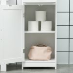 Mobile Colonna Bagno in Legno con Mensola Aperta, Cassetto e 2 Armadietti, 40x30x164 cm, Bianco - immagine 9