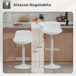 Set 2 Sgabelli da Bar con Schienale, Altezza Regolabile, Seduta Girevole in Pelle PU e Poggiapiedi, Bianco - immagine 4