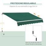 Tenda da Sole a Manovella 3x2 m ad Angolazione Regolabile, in Alluminio, Acciaio e Poliestere Verde - immagine 6
