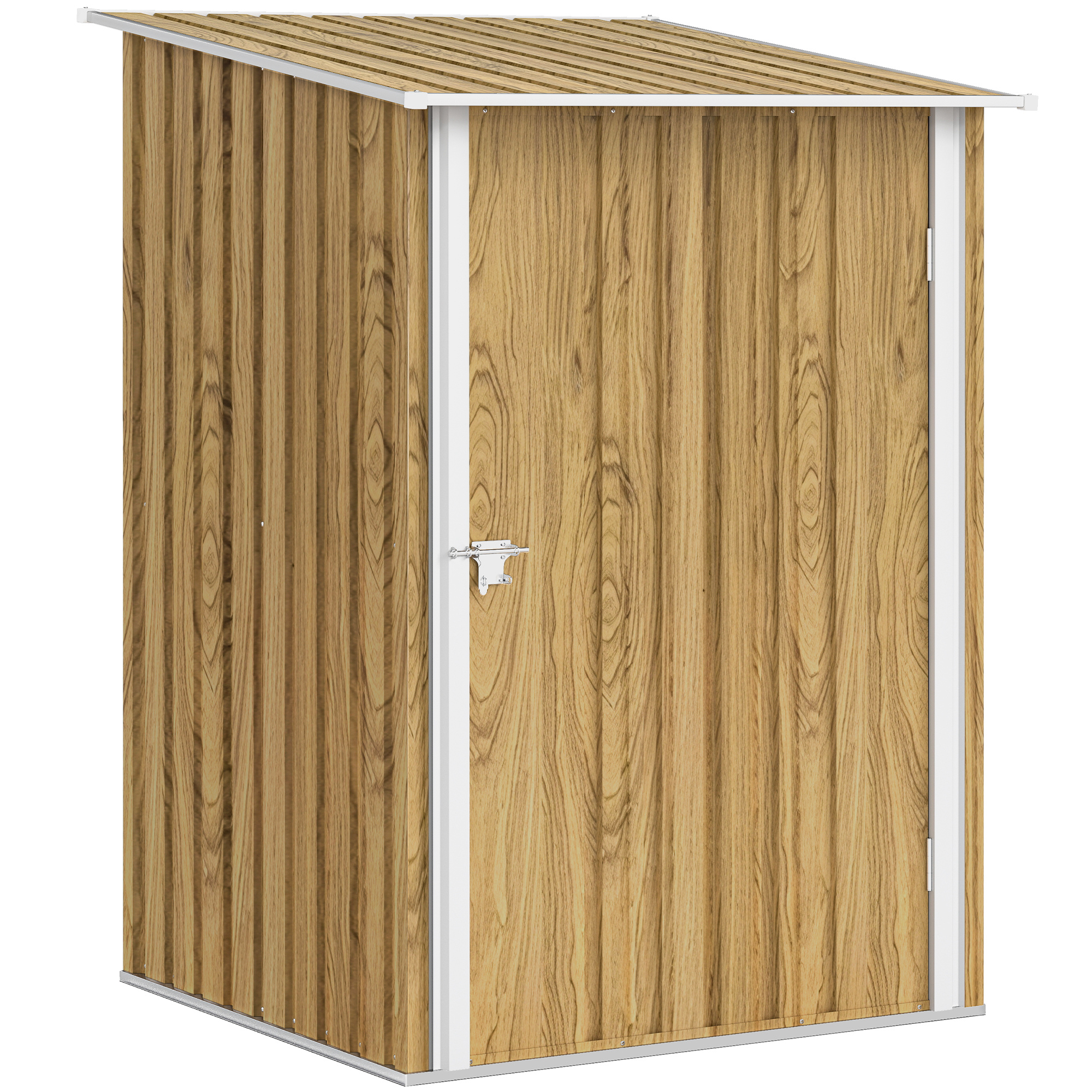 4tyebf19cfa9b2803.jpg Casetta da Giardino Porta Attrezzi in Acciaio Galvanizzato con Porta a Battente, 100x104x160 cm, Marrone Chiaro - immagine 1