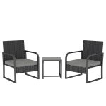 Salotto da Giardino in Rattan con 2 Poltrone da Esterno e Tavolino con Piano in Vetro, Nero