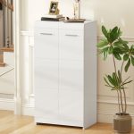 Scarpiera da Ingresso Moderna con 5 Ripiani Regolabili, 55x36x108 cm, Bianco - immagine 9