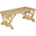 Panchina da Giardino 2 Posti a Doghe con Gambe a Ruota di Carro, in Legno, 98x50x39.5 cm, color Legno