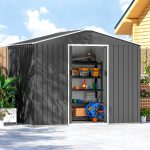 Casetta da Giardino 2.3x1.7 m in Acciaio con Prese d'Aria e Doppia Porta Scorrevole, Grigio Scuro - immagine 8