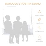 Dondolo 3 Posti da Esterno con Tavolino Centrale e Portabicchieri, in Legno e Metallo, 150x75x53 cm, Bianco - immagine 4