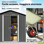 Casetta da Giardino Capanno Porta Attrezzi Acciaio 194x107x191 cm, Grigio - immagine 5