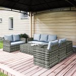 Set da Esterno 6 Pezzi con 2 Tavolini Contenitore, 2 Divani e 2 Poltrone, in Rattan e Acciaio, Grigio - immagine 2