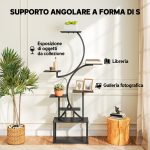 Portapiante a 8 Livelli con Design a S per Interni ed Esterni, in Metallo, 74x26x158.5 cm, Nero - immagine 5