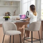 Set 2 Sgabelli da Bar con Schienale e Poggiapiedi, Rivestimento in Tessuto e Gambe in Acciaio, Grigio - immagine 9
