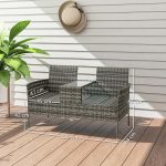 Panchina da Esterno 2 Posti con Tavolino da Caffè, in Acciaio e Rattan PE, 137x59x82 cm, Grigio - immagine 3