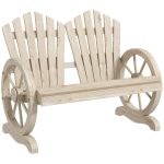 Panchina da Giardino in Legno Stile Country con Braccioli a Ruota, 108x66x95cm, Legno Naturale