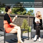 Salotto da Giardino in Rattan con 2 Poltrone da Esterno e Tavolino con Piano in Vetro, Nero - immagine 4