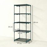 Portapiante a 5 Livelli Aperti in Acciaio e Plastica, 67x49x138 cm, Verde Scuro - immagine 3