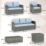 Set da Esterno 6 Pezzi con 2 Tavolini Contenitore, 2 Divani e 2 Poltrone, in Rattan e Acciaio, Grigio - immagine 3