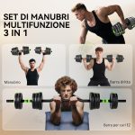 Set Bilanciere con Pesi 3 in 1 da 16 Dischi e Impugnatura Antiscivolo, 140x22x22 cm, Verde - immagine 4