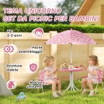 Tavolo da Picnic per Bambini Set Tavolo e Sedie con Ombrellone Rosa - immagine 4