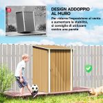 Casetta da Giardino Porta Attrezzi in Acciaio Galvanizzato con Porta a Battente, 100x104x160 cm, Giallo - immagine 6