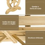 Panchina da Giardino 2 Posti a Doghe con Gambe a Ruota di Carro, in Legno, 98x50x39.5 cm, color Legno - immagine 4