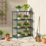Portapiante a 4 Livelli Aperti in Acciaio e Plastica, 67x49x105 cm, Verde Scuro - immagine 2