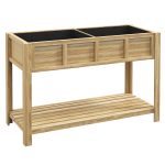 Fioriera Rialzata in Legno con Ripiano Inferiore, Divisorio, Fori di Drenaggio, 115x46x75 cm, Color Legno