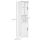 Mobile Colonna Bagno in Legno con Mensola Aperta, Cassetto e 2 Armadietti, 40x30x164 cm, Bianco - immagine 3
