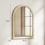 Specchio da Parete ad Arco con Bordo Scanalato e Ganci, in Vetro e Polistirene, 60x2x90 cm, Beige - immagine 3
