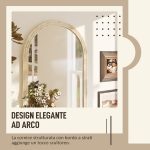 Specchio da Parete ad Arco con Bordo Scanalato e Ganci, in Vetro e Polistirene, 60x2x90 cm, Beige - immagine 4
