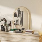 Specchio da Parete ad Arco con Bordo Scanalato e Ganci, in Vetro e Polistirene, 60x2x90 cm, Beige - immagine 8
