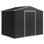 Casetta da Giardino 2.3x1.7 m in Acciaio con Prese d'Aria e Doppia Porta Scorrevole, Grigio Scuro