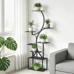 Portapiante a 8 Livelli con Design a S per Interni ed Esterni, in Metallo, 74x26x158.5 cm, Nero - immagine 8