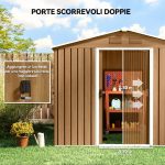 Casetta da Giardino in Lamiera di Acciaio con Porte Scorrevoli, 236x174x190cm, Marrone - immagine 5