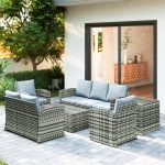 Set da Esterno 6 Pezzi con 2 Tavolini Contenitore, 2 Divani e 2 Poltrone, in Rattan e Acciaio, Grigio - immagine 9