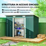 Casetta da Giardino in Acciaio 272 x 134 cm con Porte Scorrevoli Doppie e 2 Prese d'Aria, Verde - immagine 4