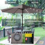 Ombrellone da Giardino Inclinabile Ø265 cm con 32 Luci LED Solari e Manovella, Grigio - immagine 4