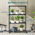 Portapiante a 4 Livelli Aperti in Acciaio e Plastica, 67x49x105 cm, Verde Scuro - immagine 6