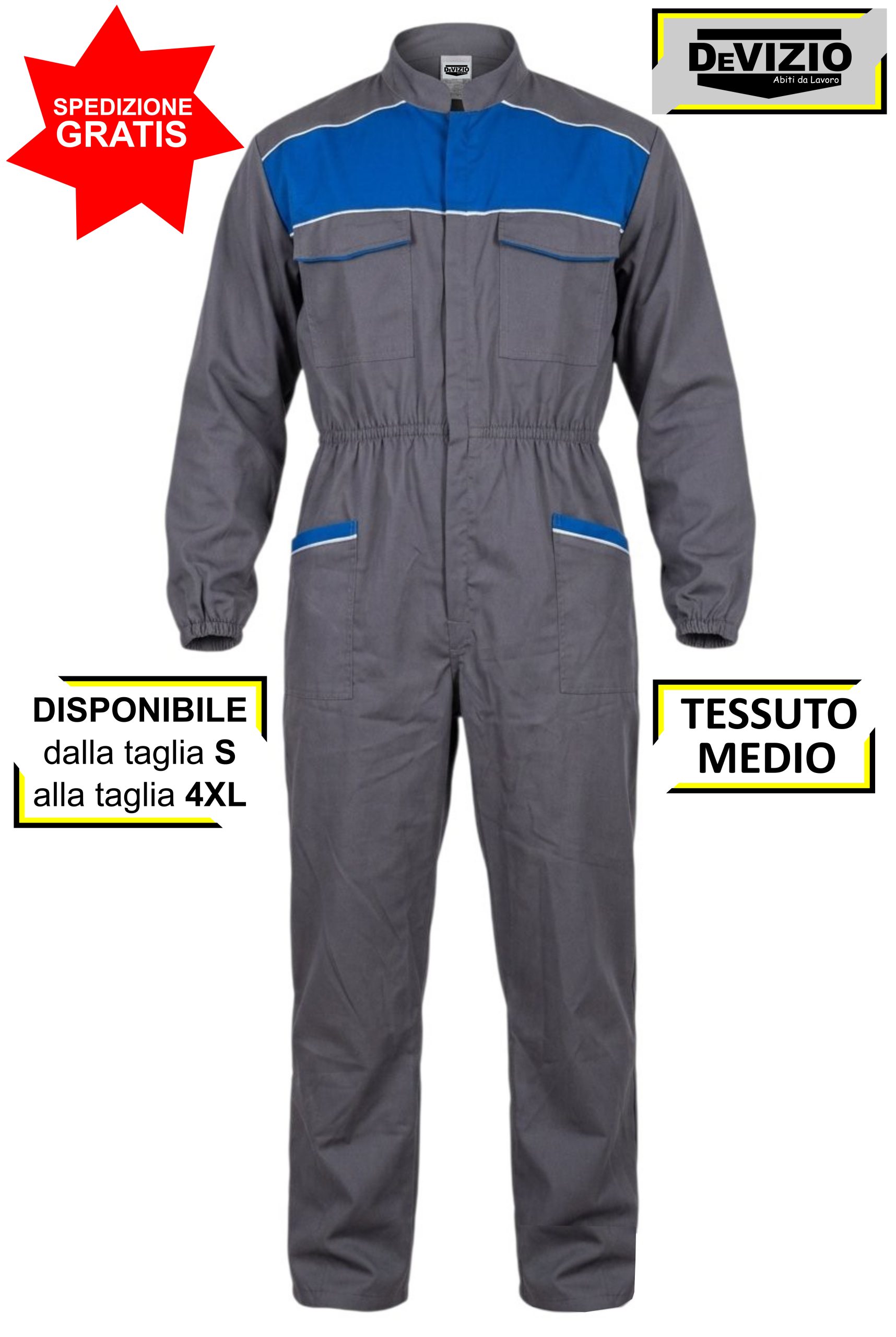 LATO A TUTA DA LAVORO BICOLORE Grigio/Azzurro - immagine 1
