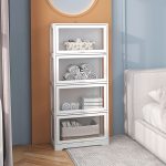 Vetrina per Collezione a 4 Ripiani con Ante a Battente, in Legno e Acrilico, 59x30x139 cm, Bianco - immagine 2