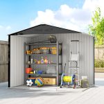 Casetta da Giardino 2.3x1.7 m in Acciaio con Prese d'Aria e Doppia Porta Scorrevole, Grigio Scuro - immagine 7