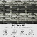 Set da Esterno 6 Pezzi con 2 Tavolini Contenitore, 2 Divani e 2 Poltrone, in Rattan e Acciaio, Grigio - immagine 4