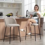 Set 2 Sgabelli da Bar con Schienale e Poggiapiedi, Rivestimento in Tessuto e Gambe in Acciaio, Grigio - immagine 8