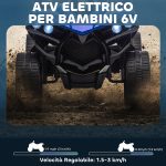 Quad Elettrico per Bambini ATV con Batteria Ricaricabile 6V, Fari LED e Musica, Età 3-6 Anni, Blu - immagine 4