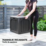 Baule da Giardino 121L in Plastica con Maniglie e Impermeabile, 56x45x53 cm, Nero - immagine 5