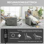 Poltrona Reclinabile con Riscaldamento, 8 Punti Massaggio e 5 Modalità, Tessuto Ciniglia, Grigio Carbone - immagine 5