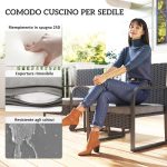 Salotto da Giardino in Rattan con 2 Poltrone da Esterno e Tavolino con Piano in Vetro, Nero - immagine 7