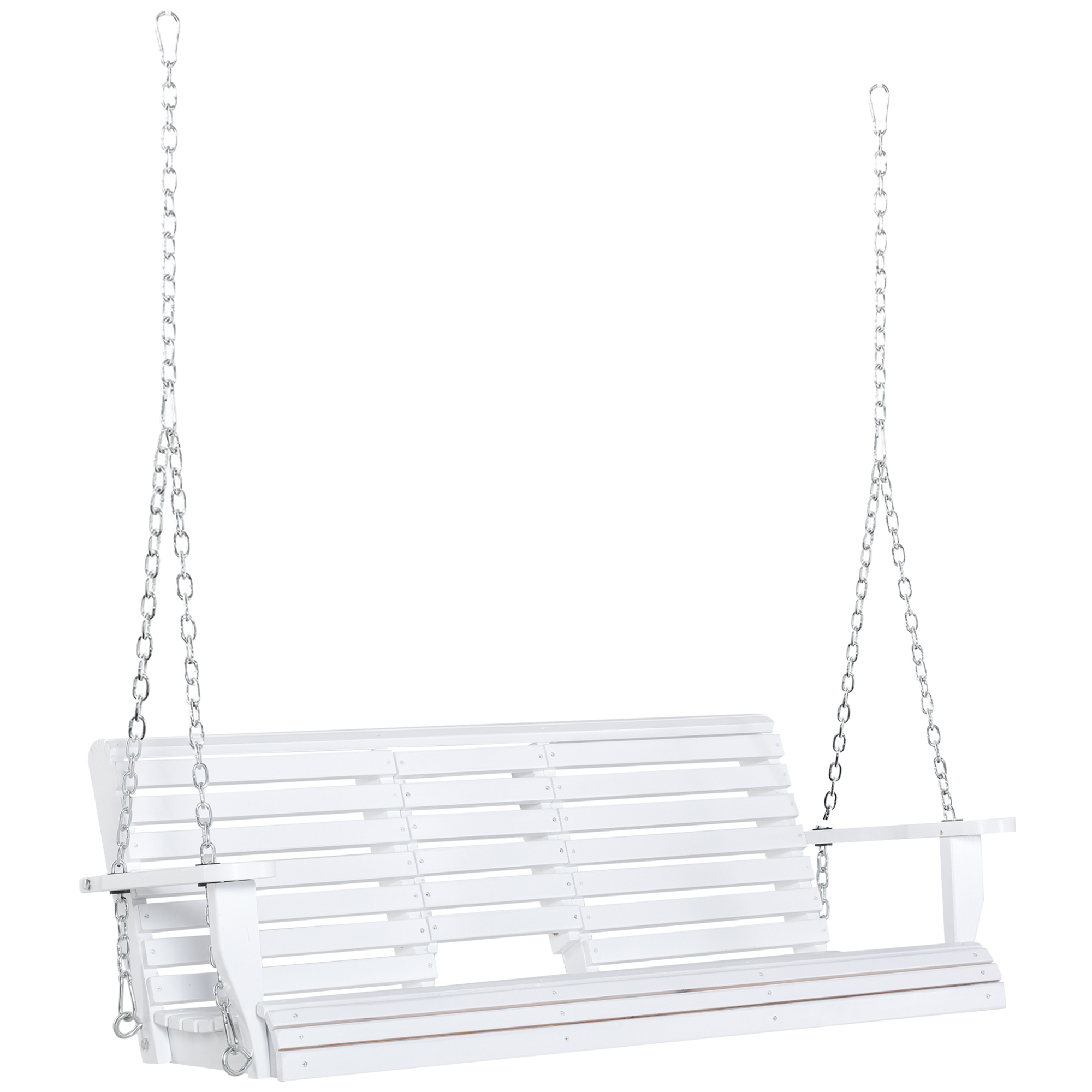 Pm561d19c238760f0.jpg Dondolo 3 Posti da Esterno con Tavolino Centrale e Portabicchieri, in Legno e Metallo, 150x75x53 cm, Bianco - immagine 1