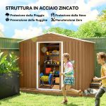 Casetta da Giardino in Lamiera di Acciaio con Porte Scorrevoli, 236x174x190cm, Marrone - immagine 4