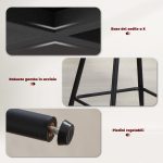Set 2 Sgabelli da Bar con Schienale e Poggiapiedi, Rivestimento in Tessuto e Gambe in Acciaio, Grigio - immagine 6